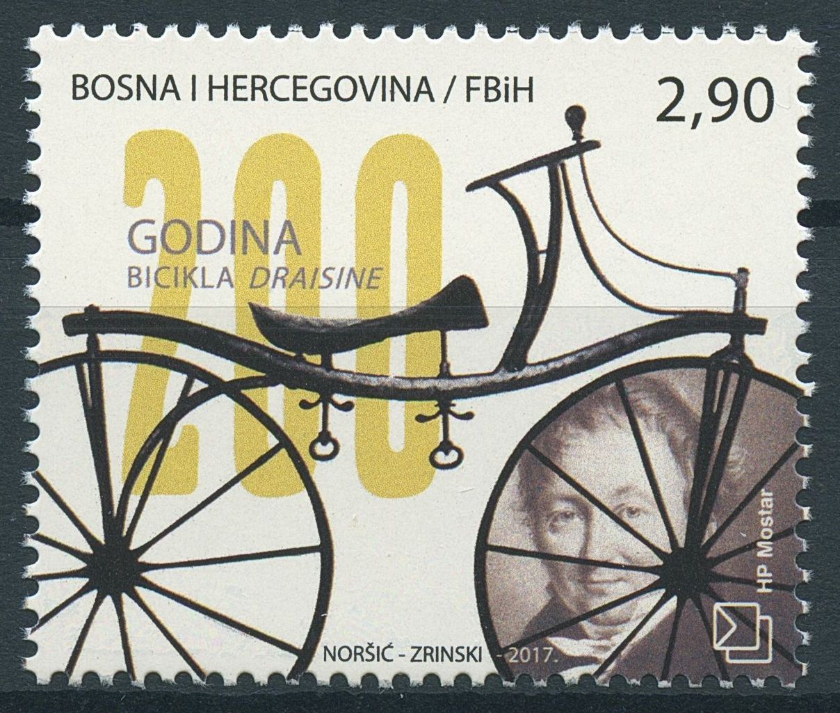 Bosnia & Herzegovina 2017 MNH Draisine Bicycle 200th Ann 1v Set Bicycles Stamps