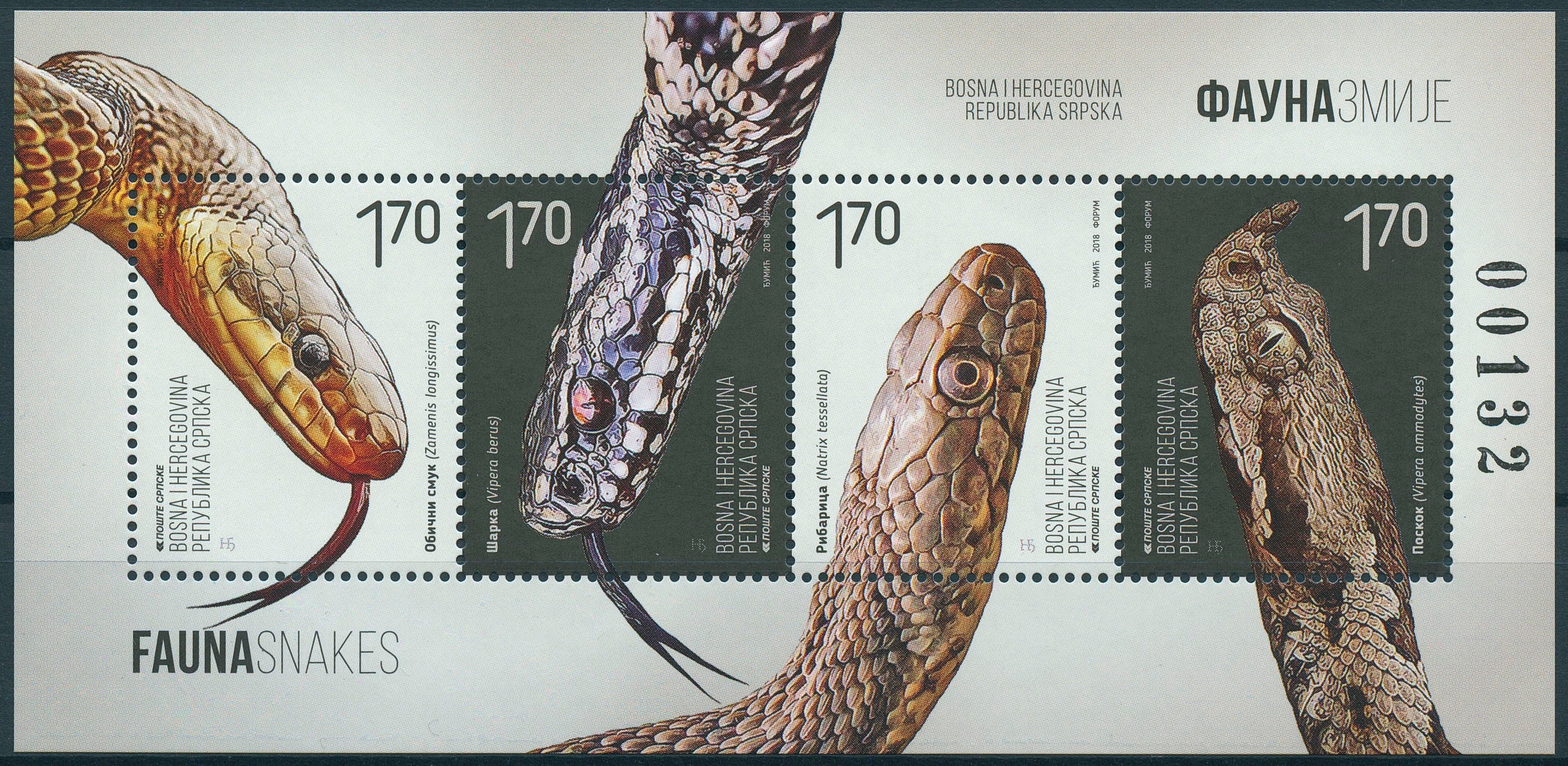Bosnia & Herzegovina 2018 MNH Fauna Snakes 4v M/S Reptiles Stamps