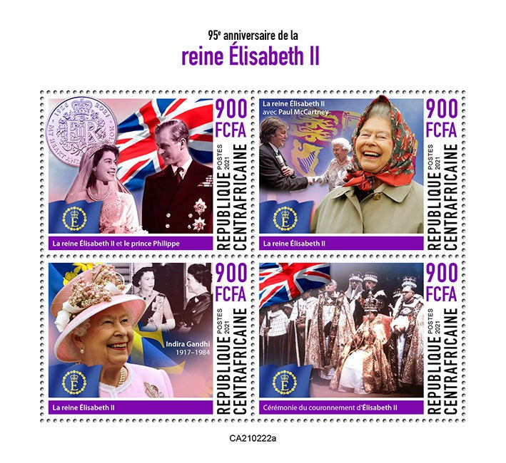 Central African Rep 2021 MNH Royalty Stamps Queen Elizabeth II 95th Birthday 4v M/S