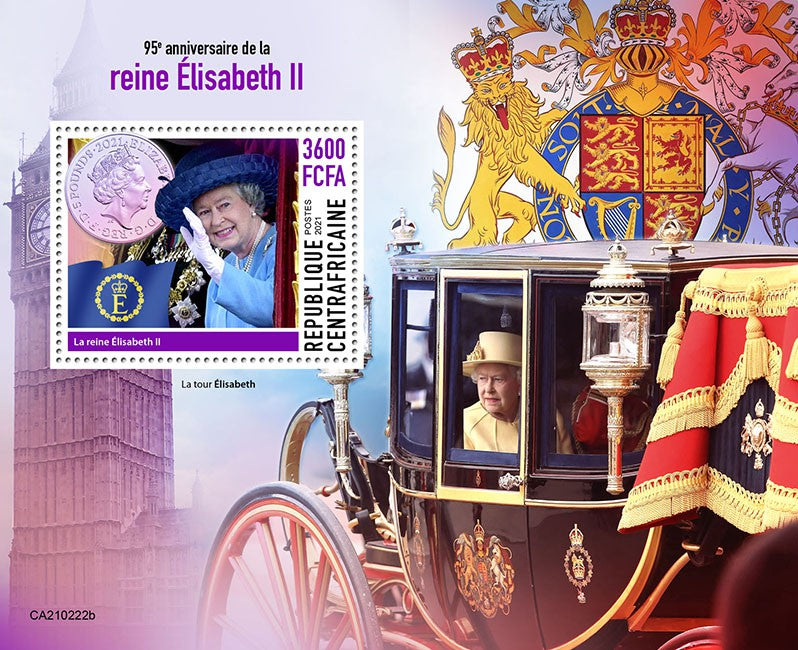 Central African Rep 2021 MNH Royalty Stamps Queen Elizabeth II 95th Birthday 1v S/S
