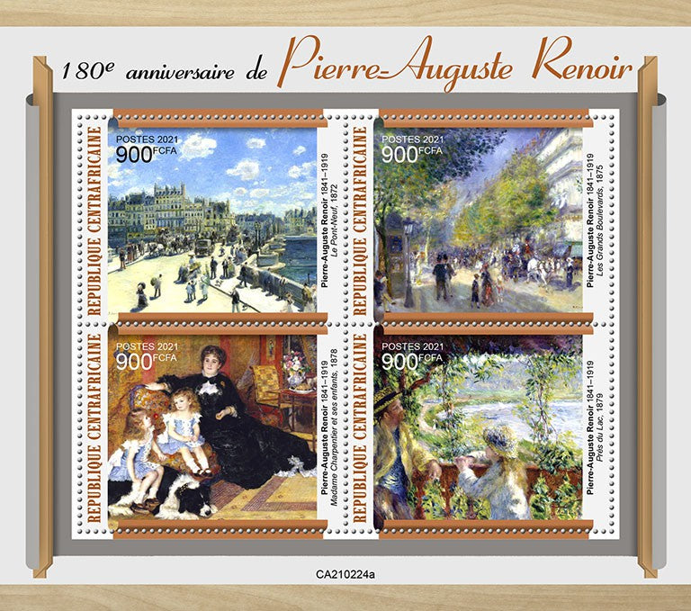 Central African Rep 2021 MNH Art Stamps Pierre-Auguste Renoir Paintings 4v M/S