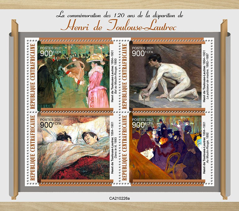 Central African Rep 2021 MNH Art Stamps Henri de Toulouse-Lautrec Paintings 4v M/S