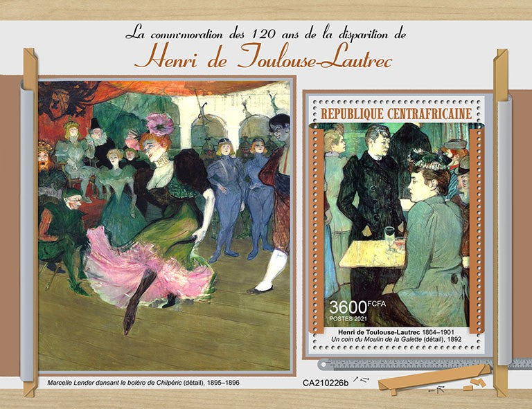 Central African Rep 2021 MNH Art Stamps Henri de Toulouse-Lautrec Paintings 1v S/S