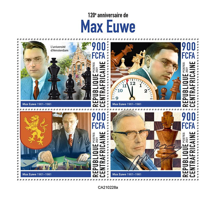 Central African Rep 2021 MNH Chess Stamps Max Euwe Dutch Player Sports 4v M/S