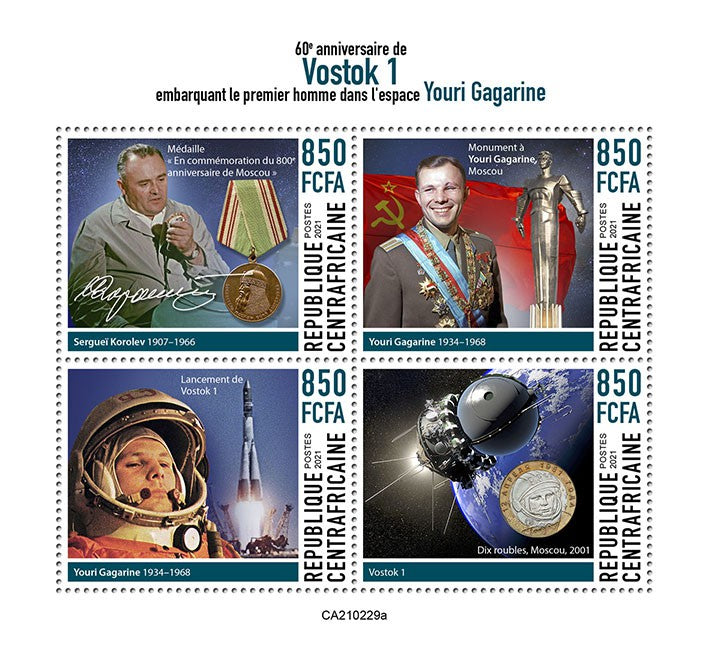 Central African Rep 2021 MNH Space Stamps Yuri Gagarin Vostok 1 4v M/S