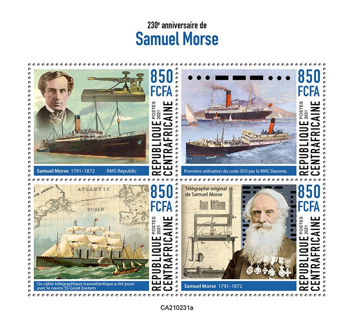 Central African Rep 2021 MNH Ships Stamps Samuel Morse Inventions Telegraph 4v M/S