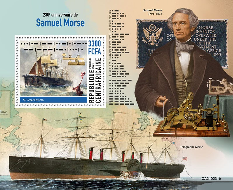 Central African Rep 2021 MNH Ships Stamps Samuel Morse Inventions Telegraph 1v S/S