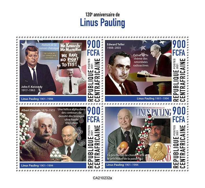 Central African Rep 2021 MNH Science Stamps Linus Pauling Chemistry JFK Einstein 4v M/S
