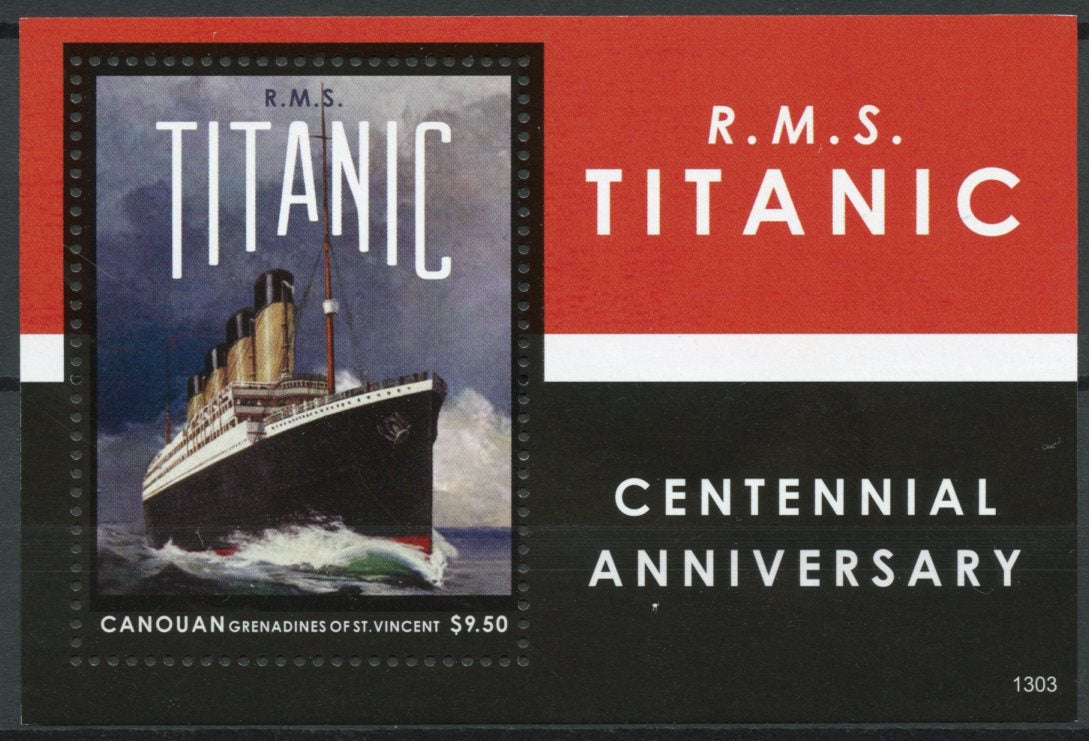 Canouan Grenadines St Vincent 2013 MNH RMS Titanic Centennial Anniversary 1v S/S
