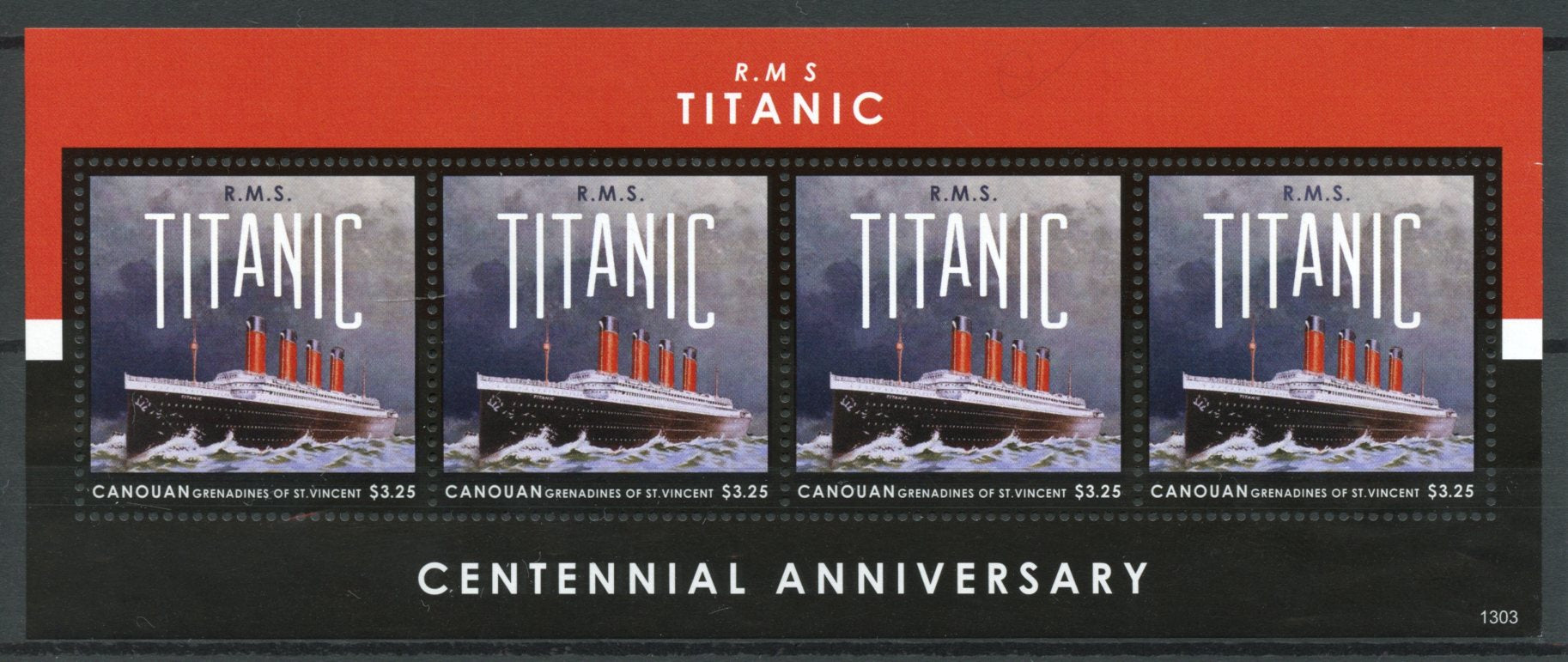 Canouan Grenadines St Vincent 2013 MNH RMS Titanic Centennial Anniversary 4v M/S