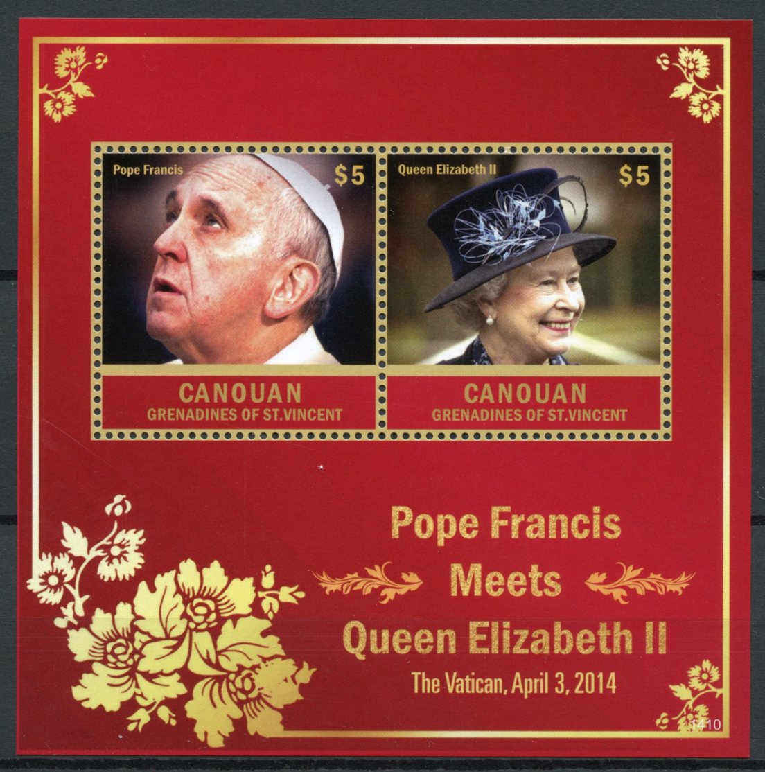 Canouan Gren St Vincent 2014 MNH Pope Francis Stamps Queen Elizabeth II 2v S/S I