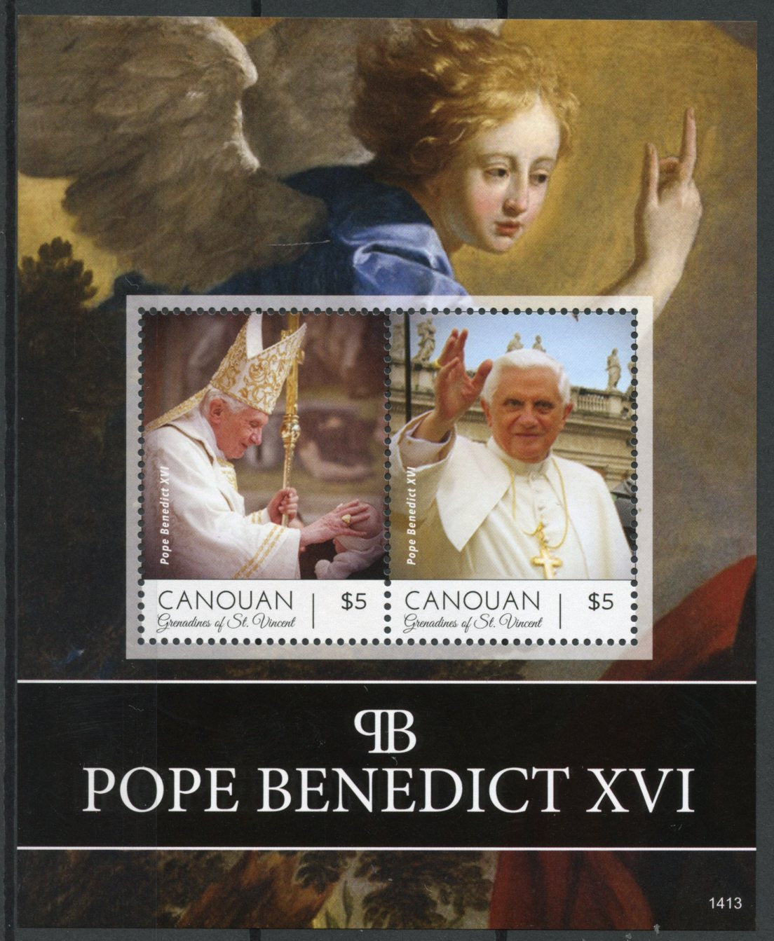 Canouan Grenadines St Vincent 2014 MNH Pope Benedict XVI 2v S/S II Popes Angel