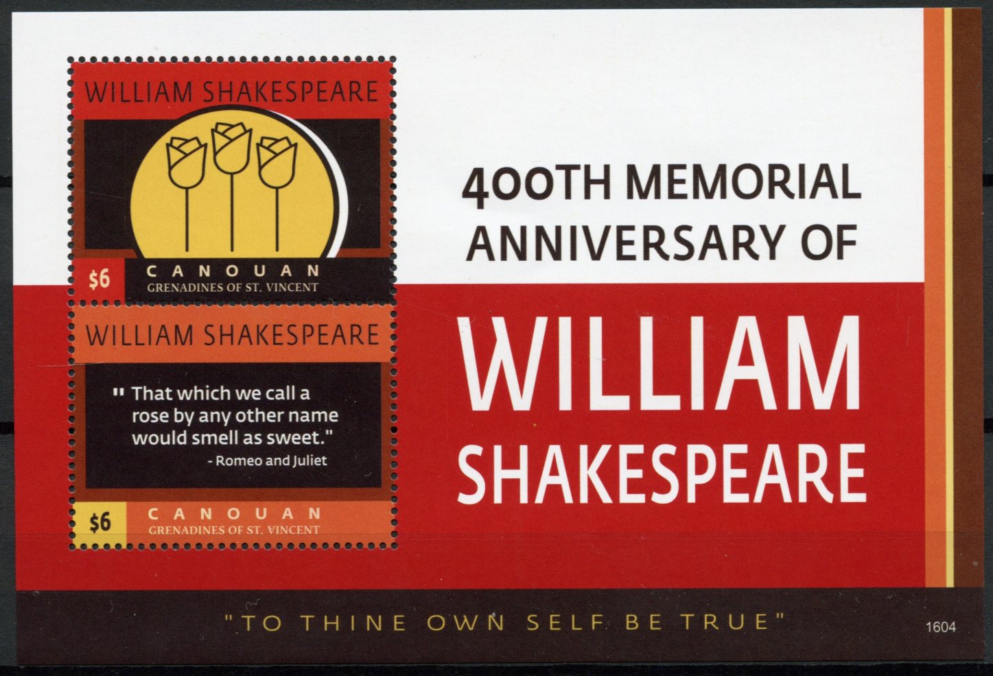 Canouan Gren St Vincent 2016 MNH William Shakespeare 400th Mem 1v S/S II Stamps