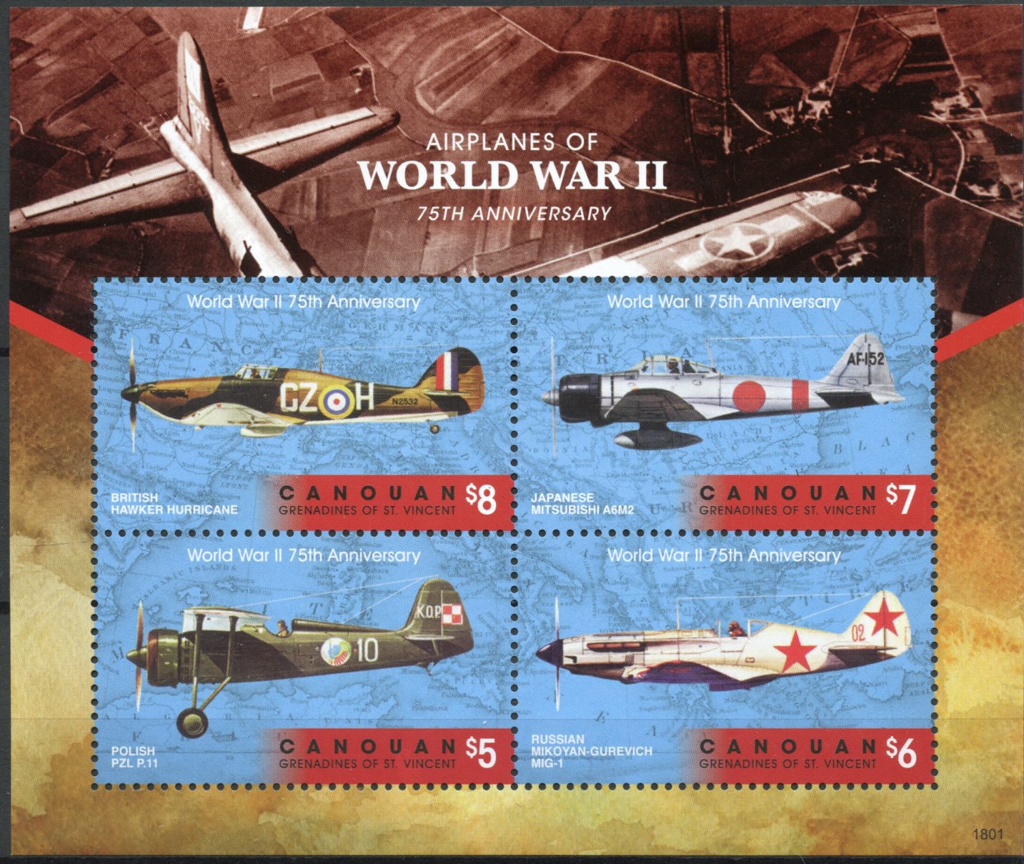 Canouan Gren St Vincent 2018 MNH WW2 WWII Airplanes 4v M/S I Aviation Stamps