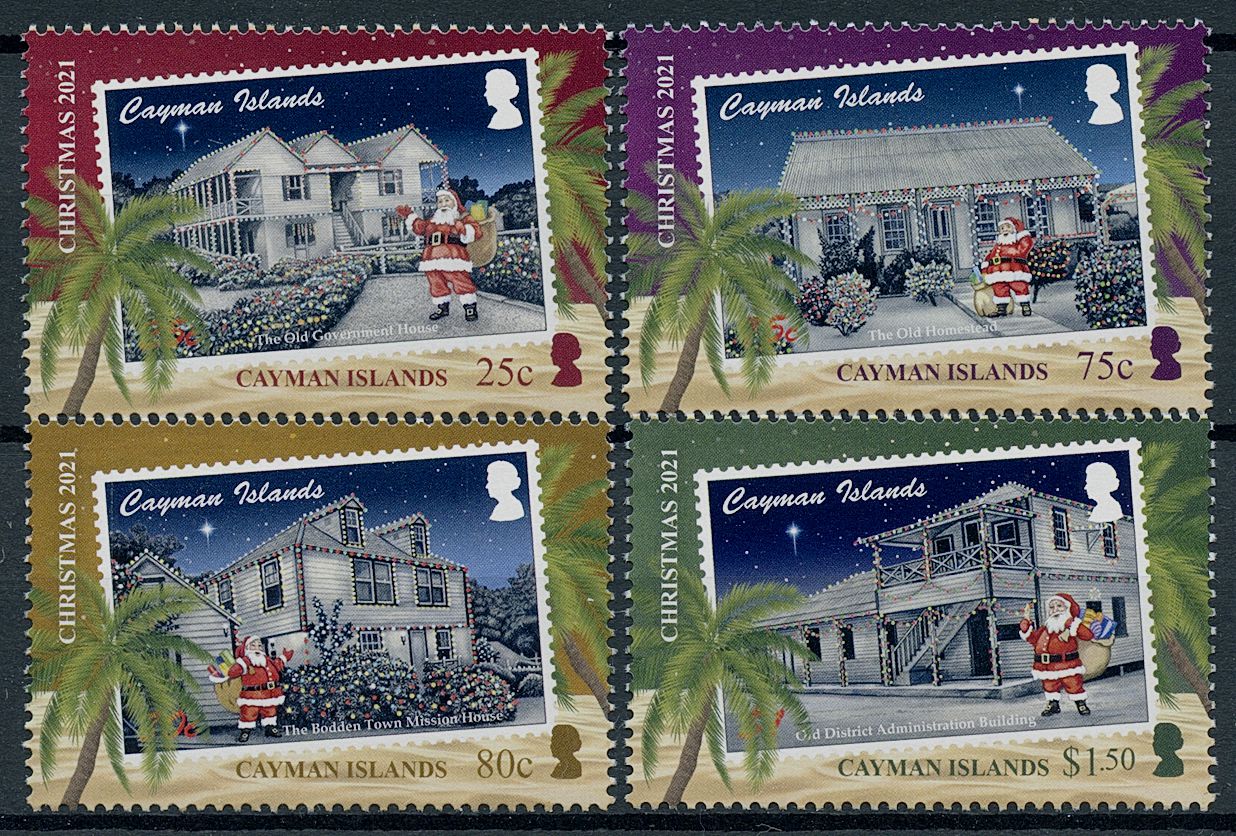 Cayman Islands 2021 MNH Christmas Stamps Santa Houses Architecture 4v Set