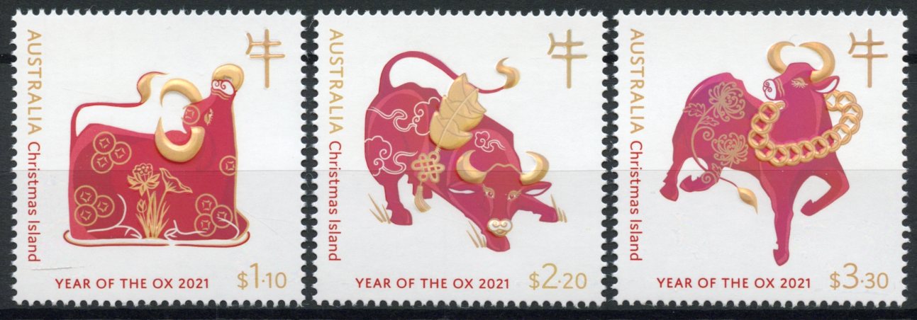 Christmas Island 2021 MNH Year of Ox Stamps Chinese Lunar New Year 3v Set