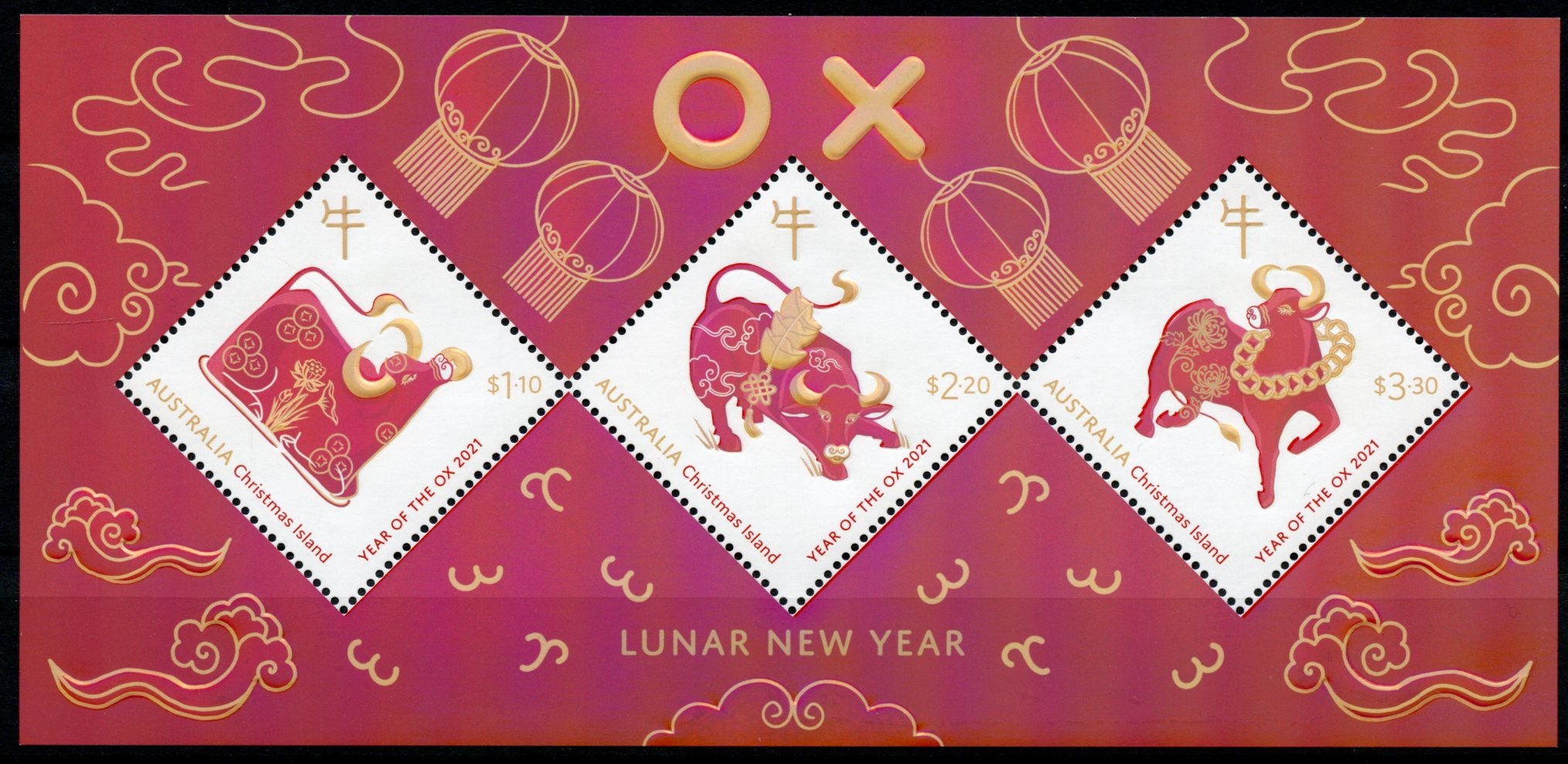 Christmas Island 2021 MNH Year of Ox Stamps Chinese Lunar New Year 3v M/S
