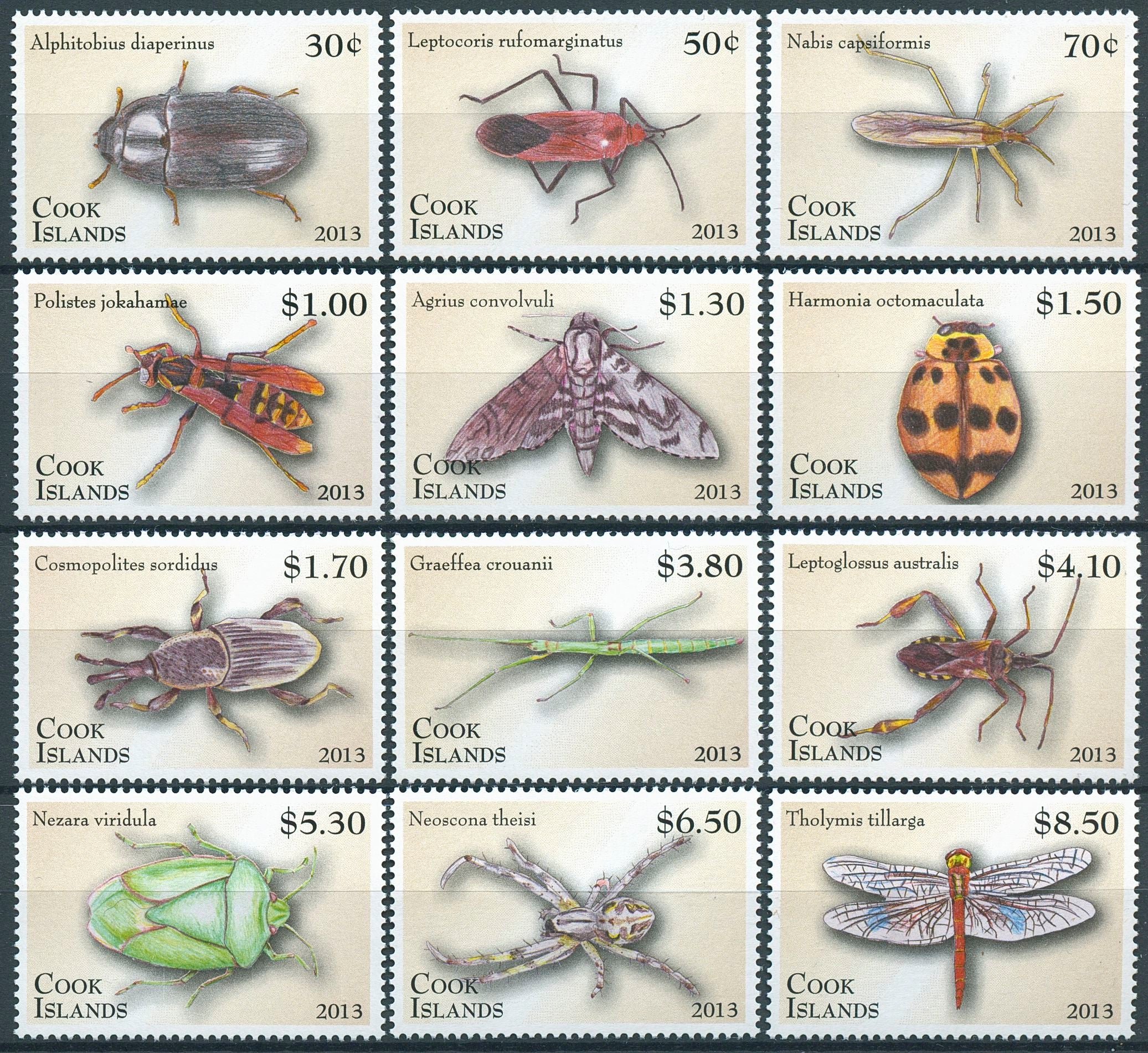 Cook Islands 2013 MNH Entomology Definitive Part 1 12v Set Insects Beetles Moth