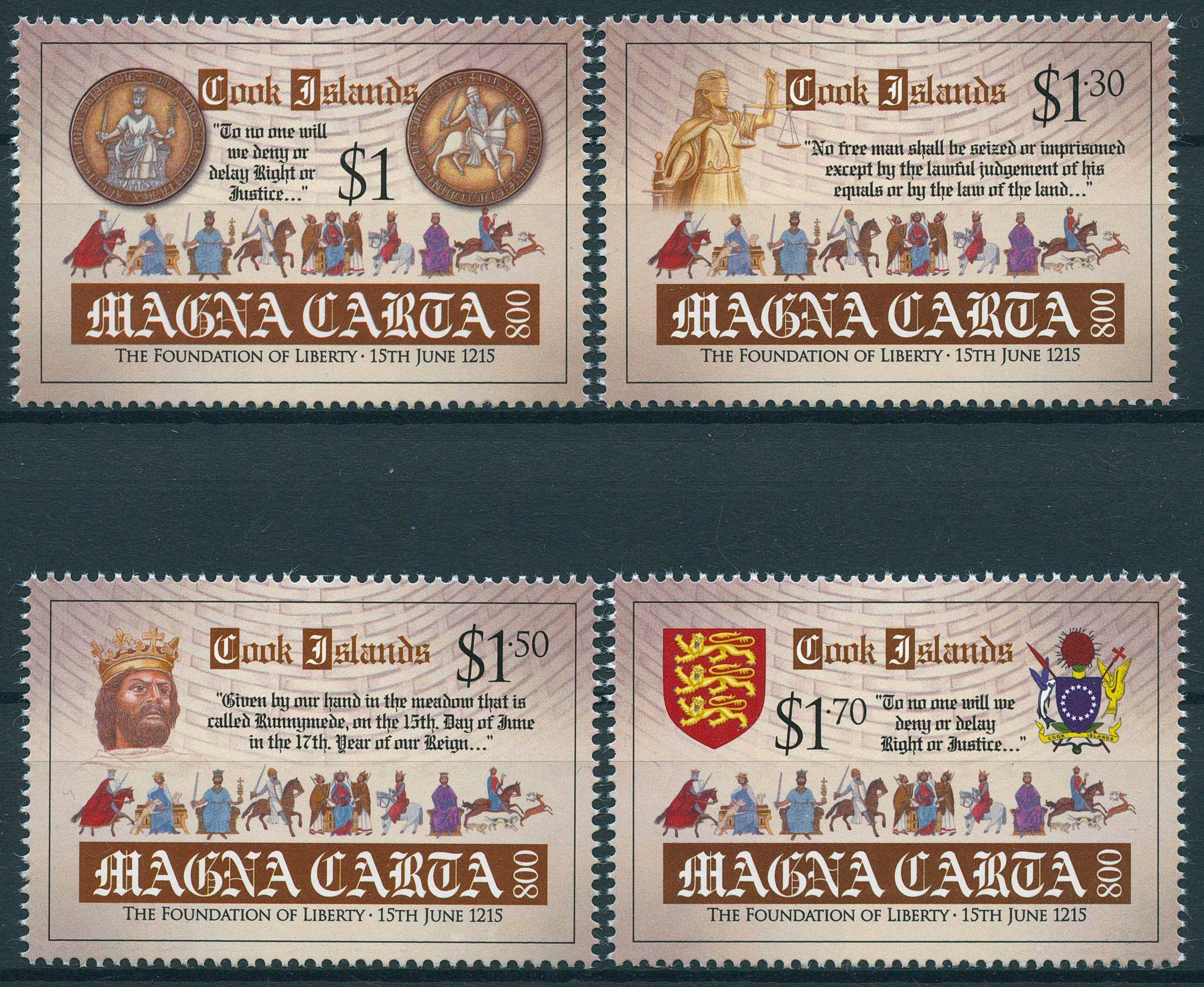 Cook Islands 2015 MNH Magna Carta 800th Anniv 4v Set Foundation Liberty
