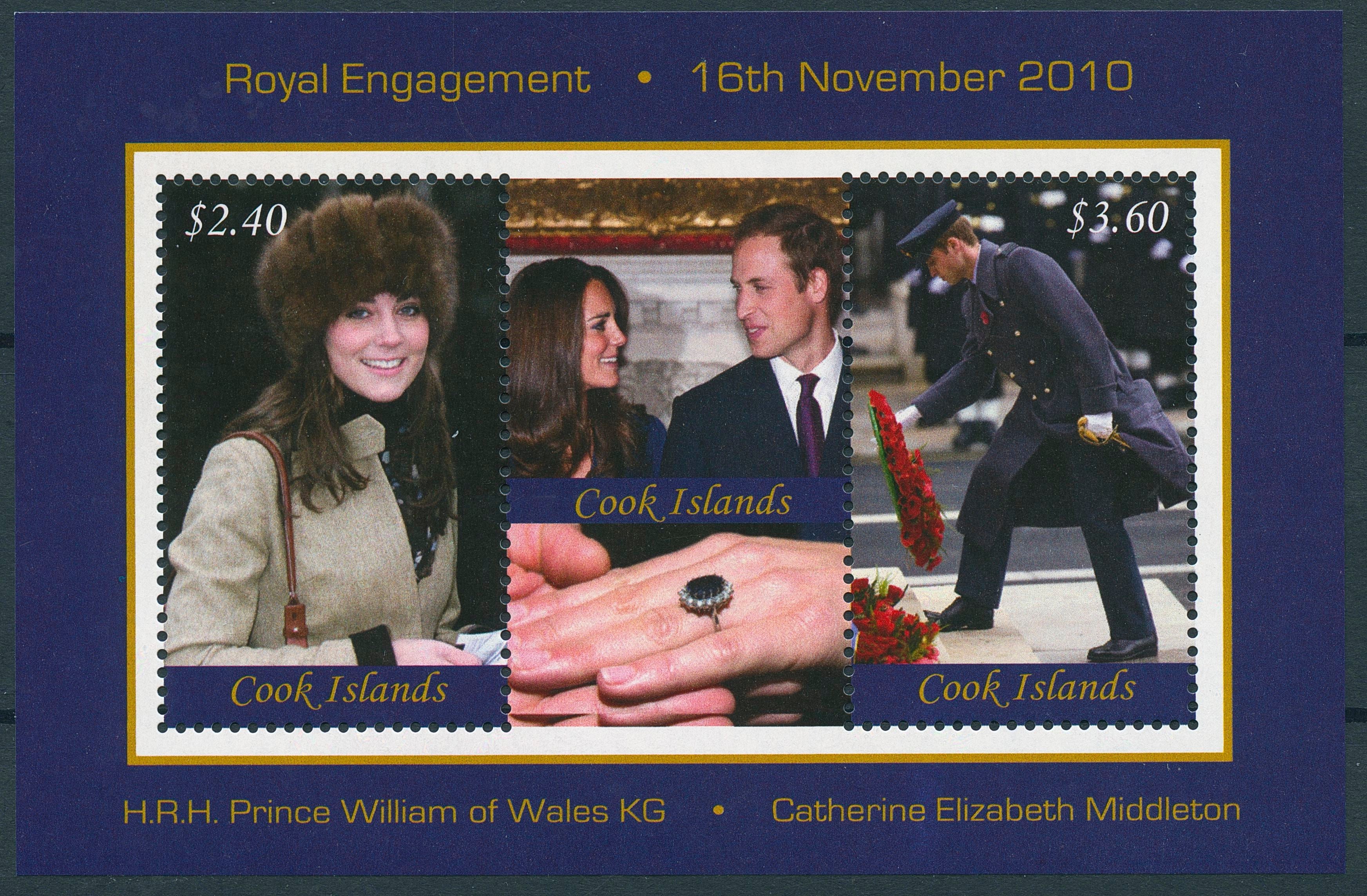 Cook Islands 2011 MNH Royal Engagement Prince William Kate 2v Compound S/S
