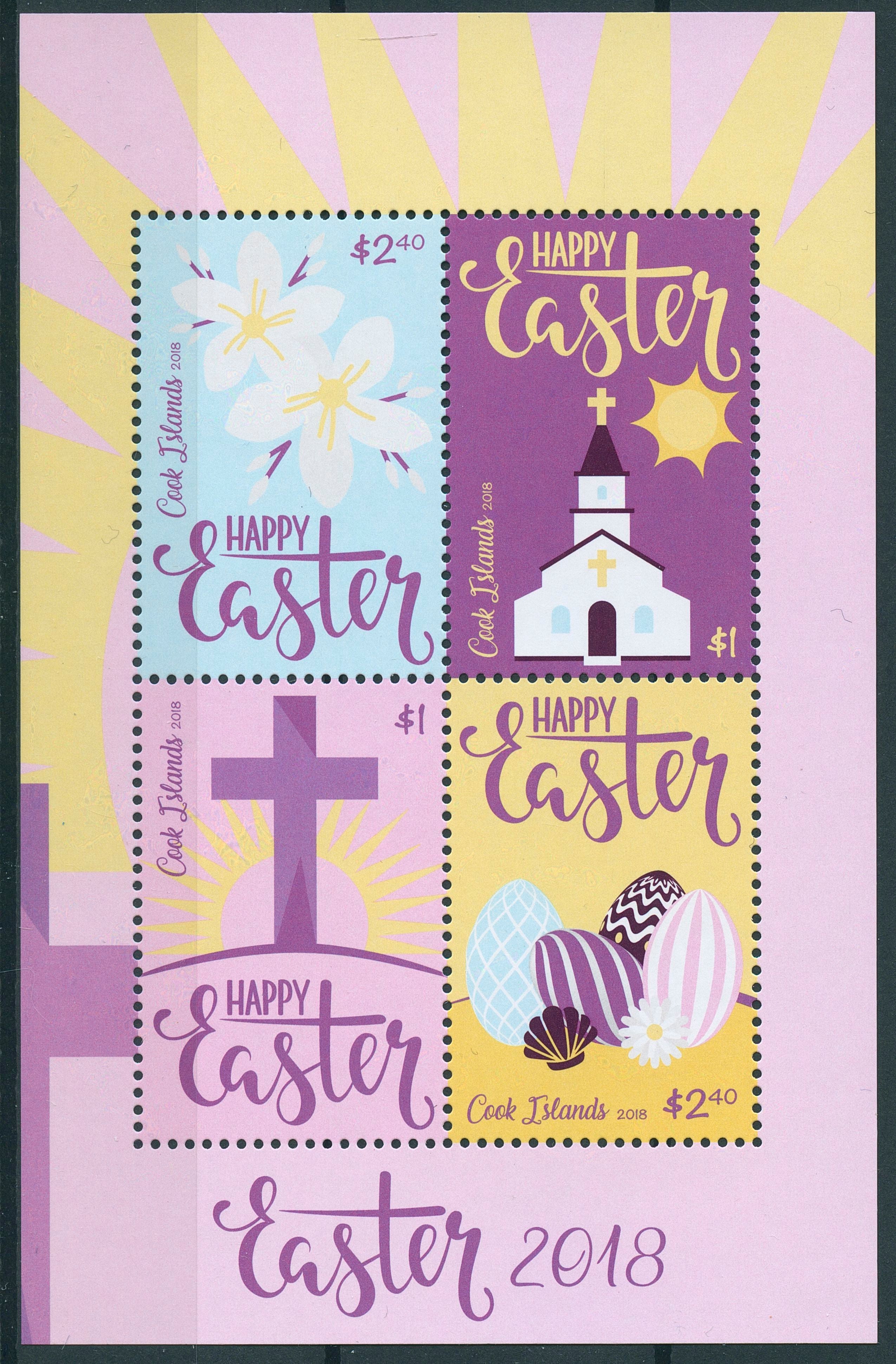 Cook Islands 2018 MNH Easter 4v M/S Churches Flowers Eggs Religion Stamps
