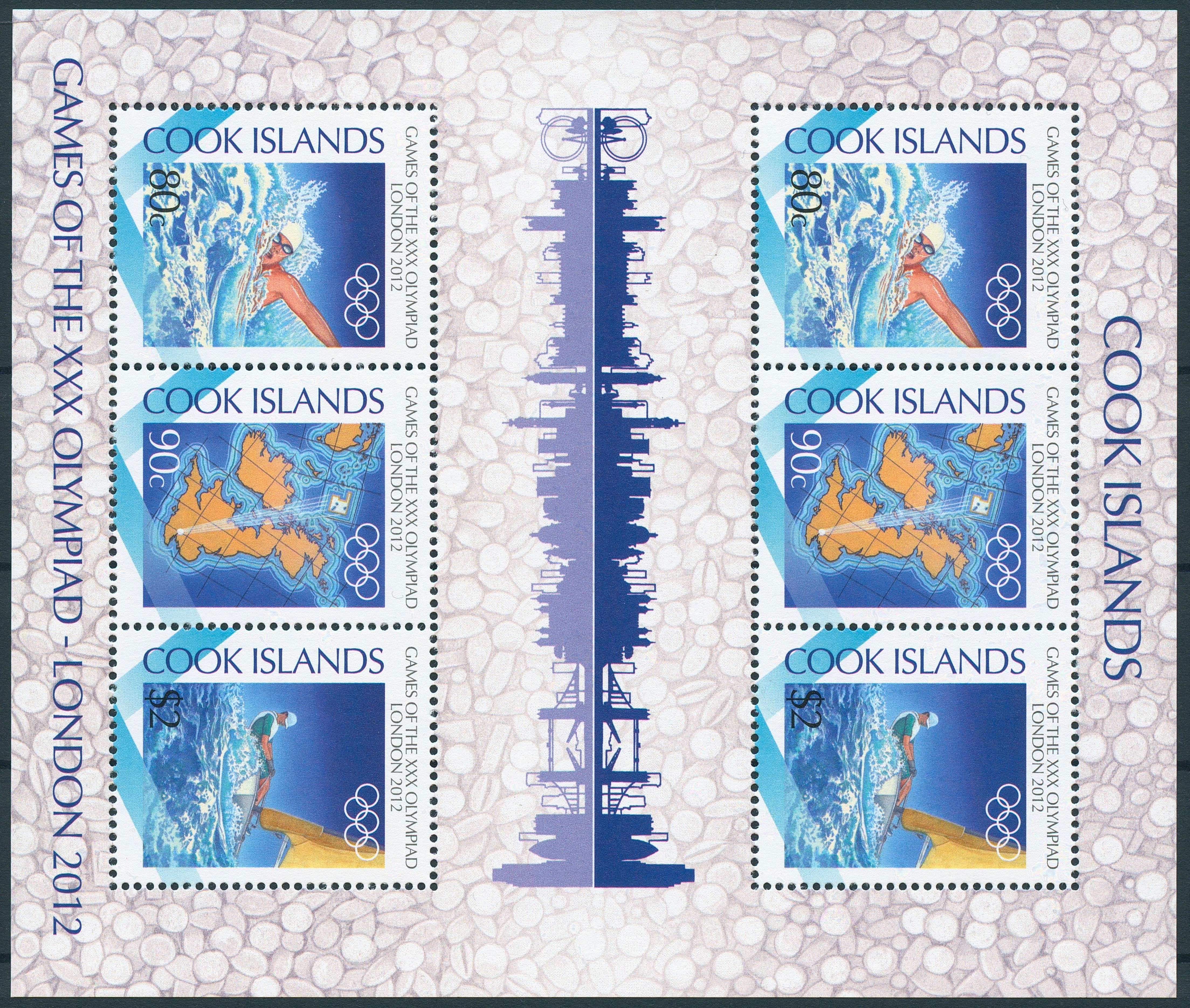 Cook Islands 2012 MNH London Olympics 6v M/S Olympic Games Swimming Sailing