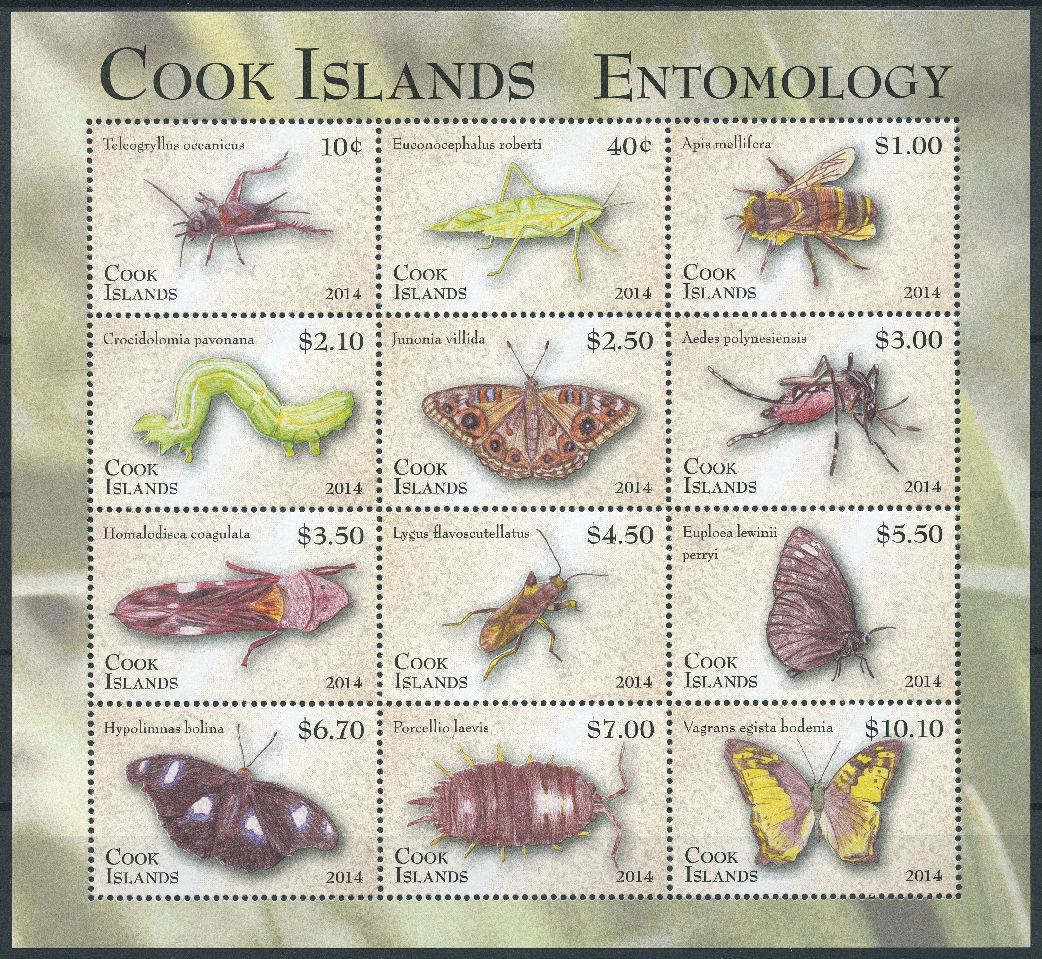 Cook Islands 2014 MNH Entomology Pt 2 Definitives 12v M/S Butterflies Moths Bees