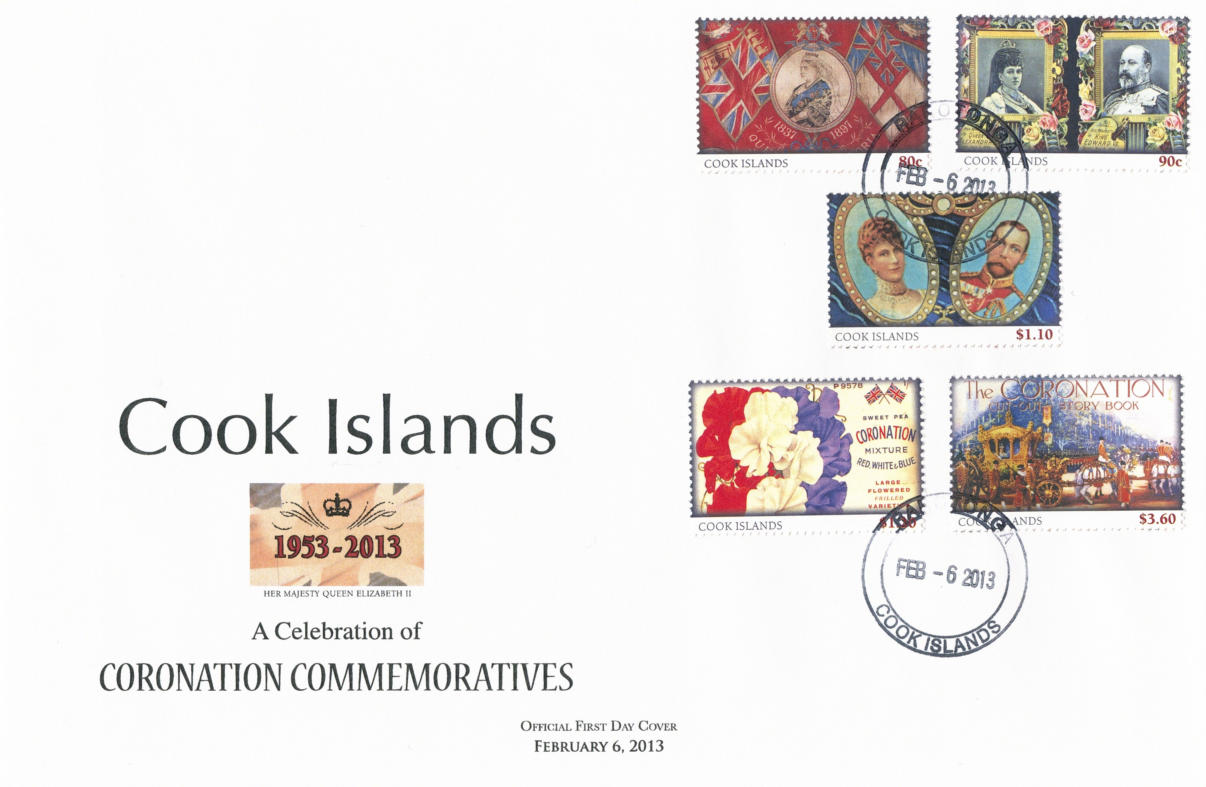 Cook Islands 2013 FDC Queen Elizabeth II Coronation Commemoratives 6v Set Cover