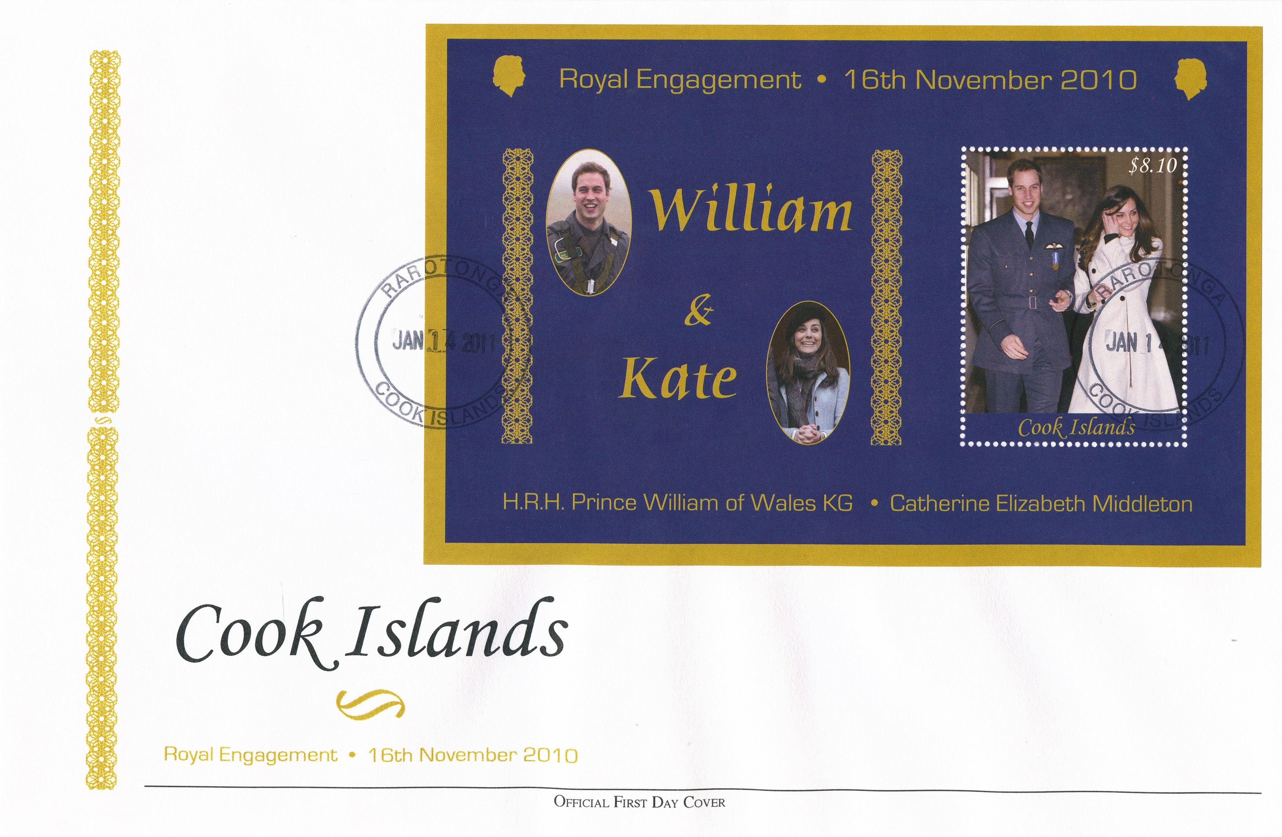 Cook Islands 2011 FDC Royal Engagement 1v Special S/S Cover Prince William Kate