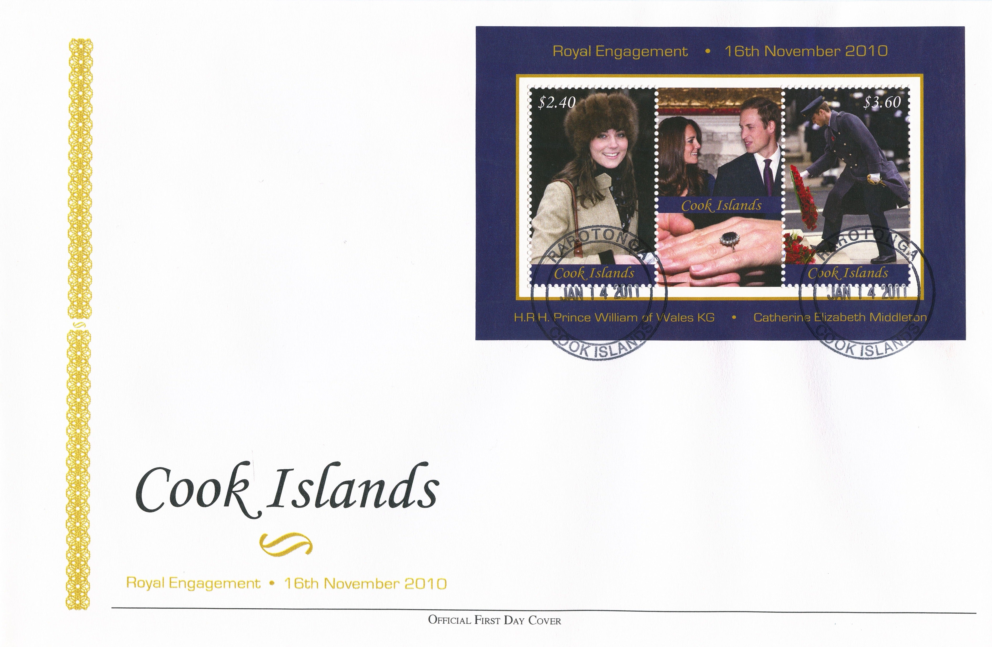 Cook Islands 2011 FDC Royal Engagement 2v Cover Compound S/S Prince William Kate