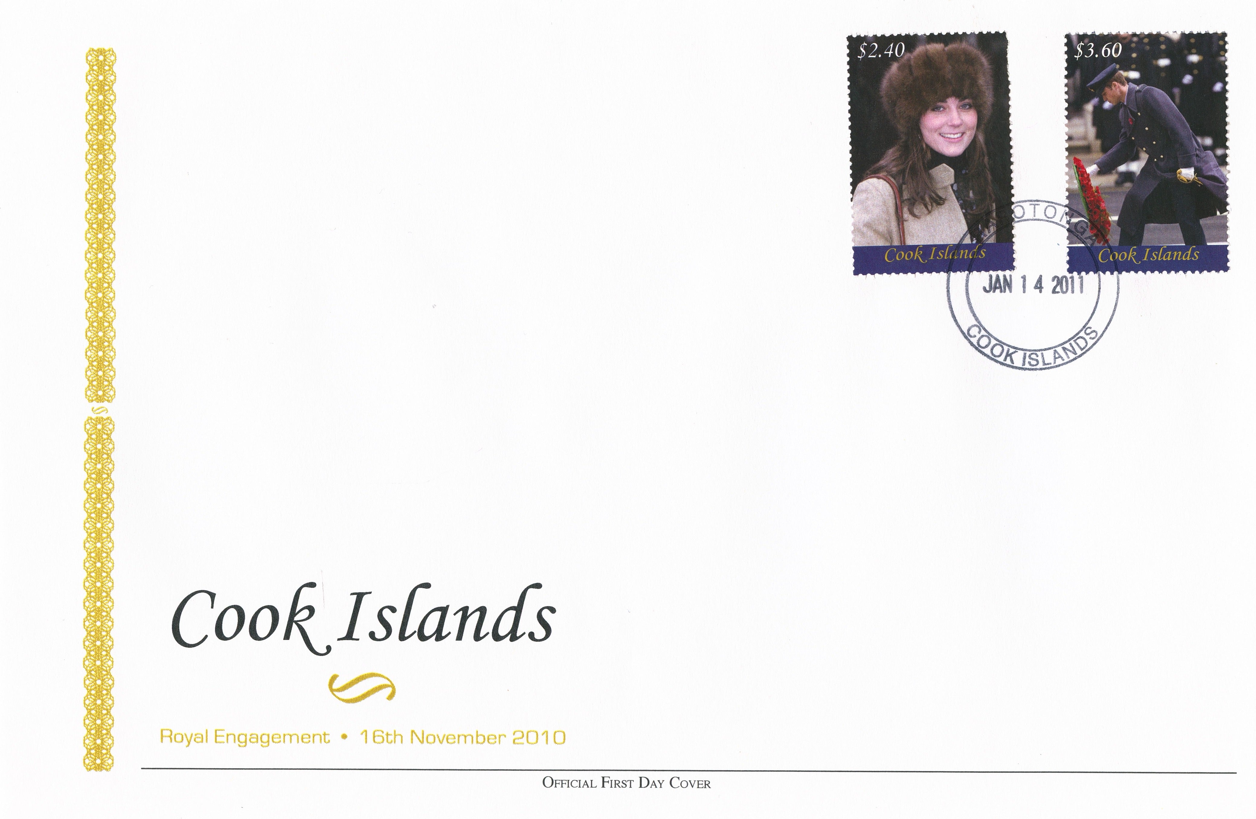 Cook Islands 2011 FDC Royal Engagement 2v Cover Prince William Kate Middleton