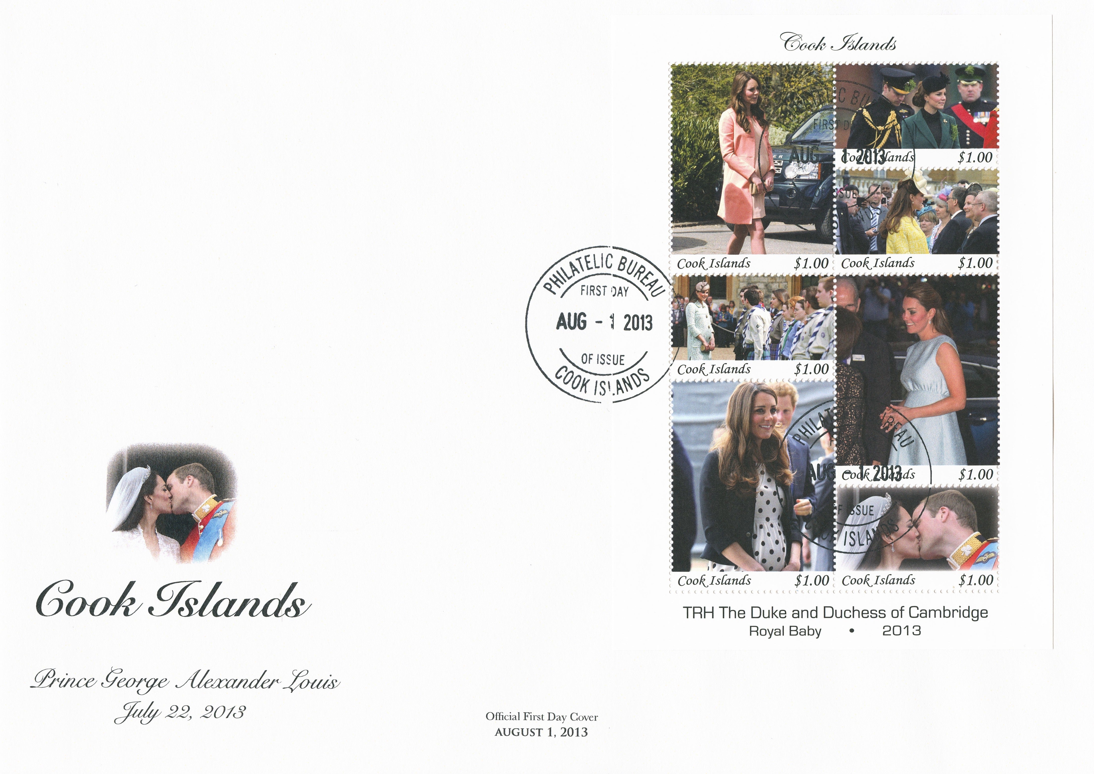 Cook Islands 2013 FDC Royal Baby 7v M/S Cover Birth Prince George William Kate
