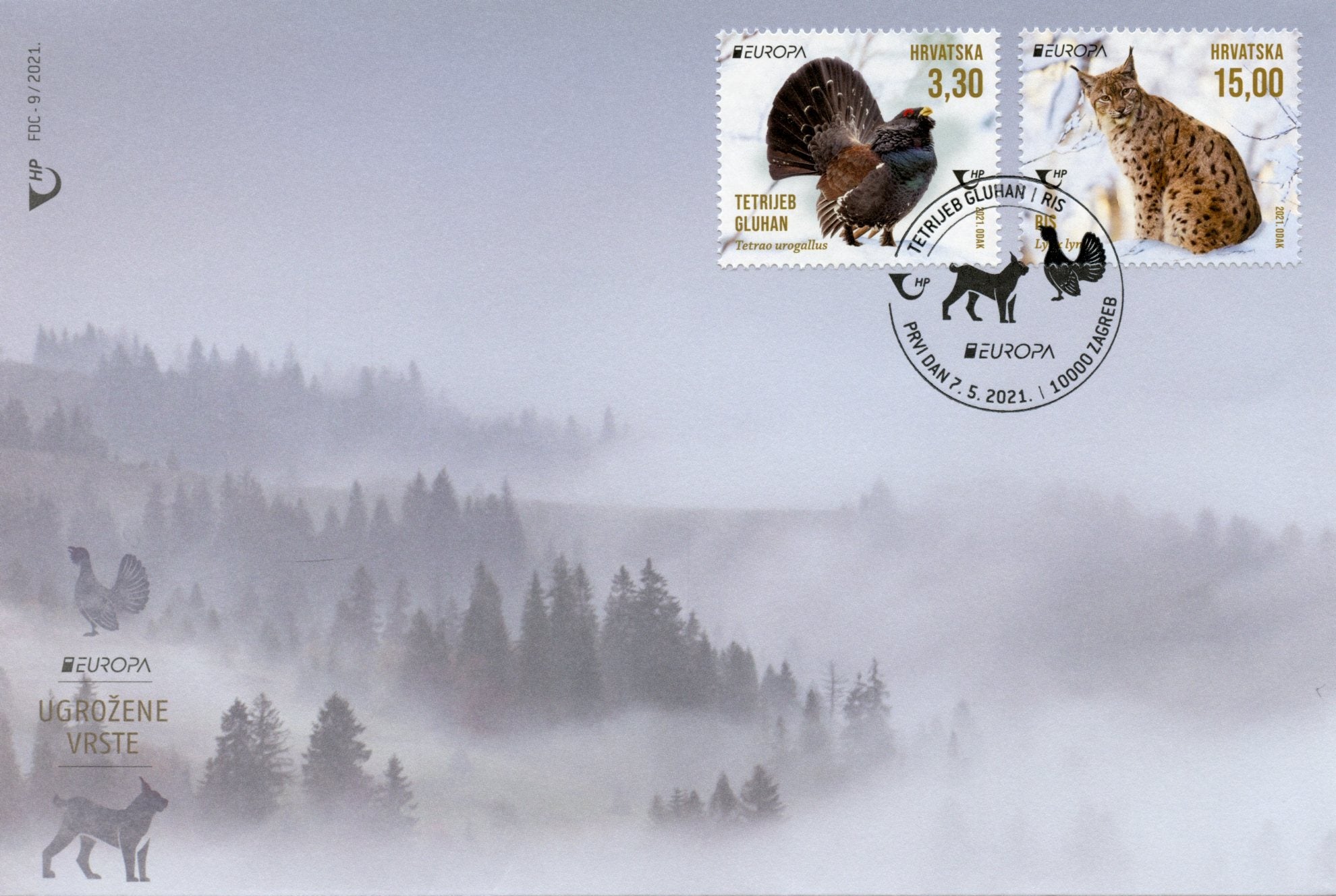 Croatia Europa Stamps 2021 FDC Caipercaillie Lynx Endangered National Wildlife Wild Animals 2v Set