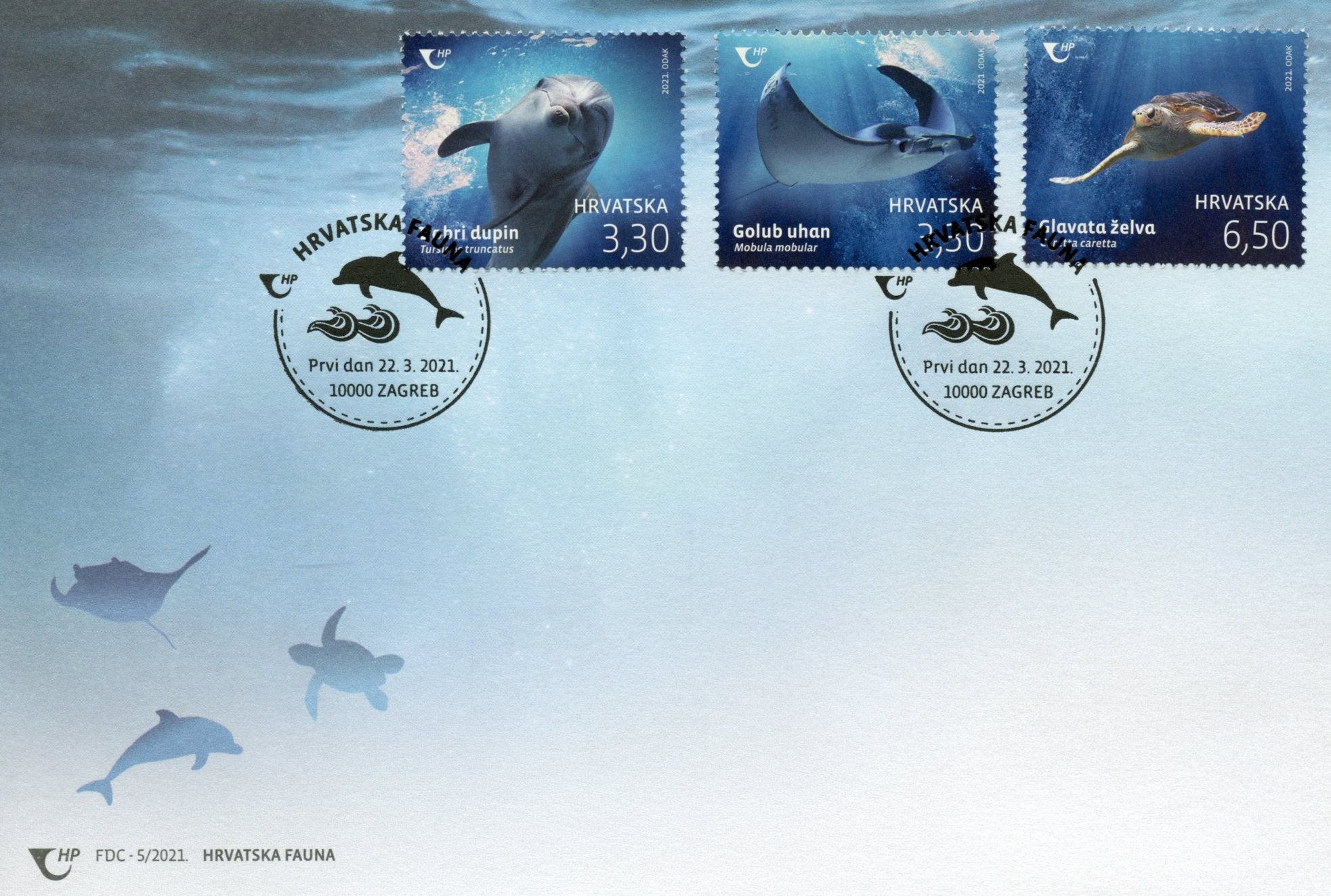 Croatia 2021 FDC Marine Animals Stamps Croatian Fauna Turtles Fish Dolphins 3v Set