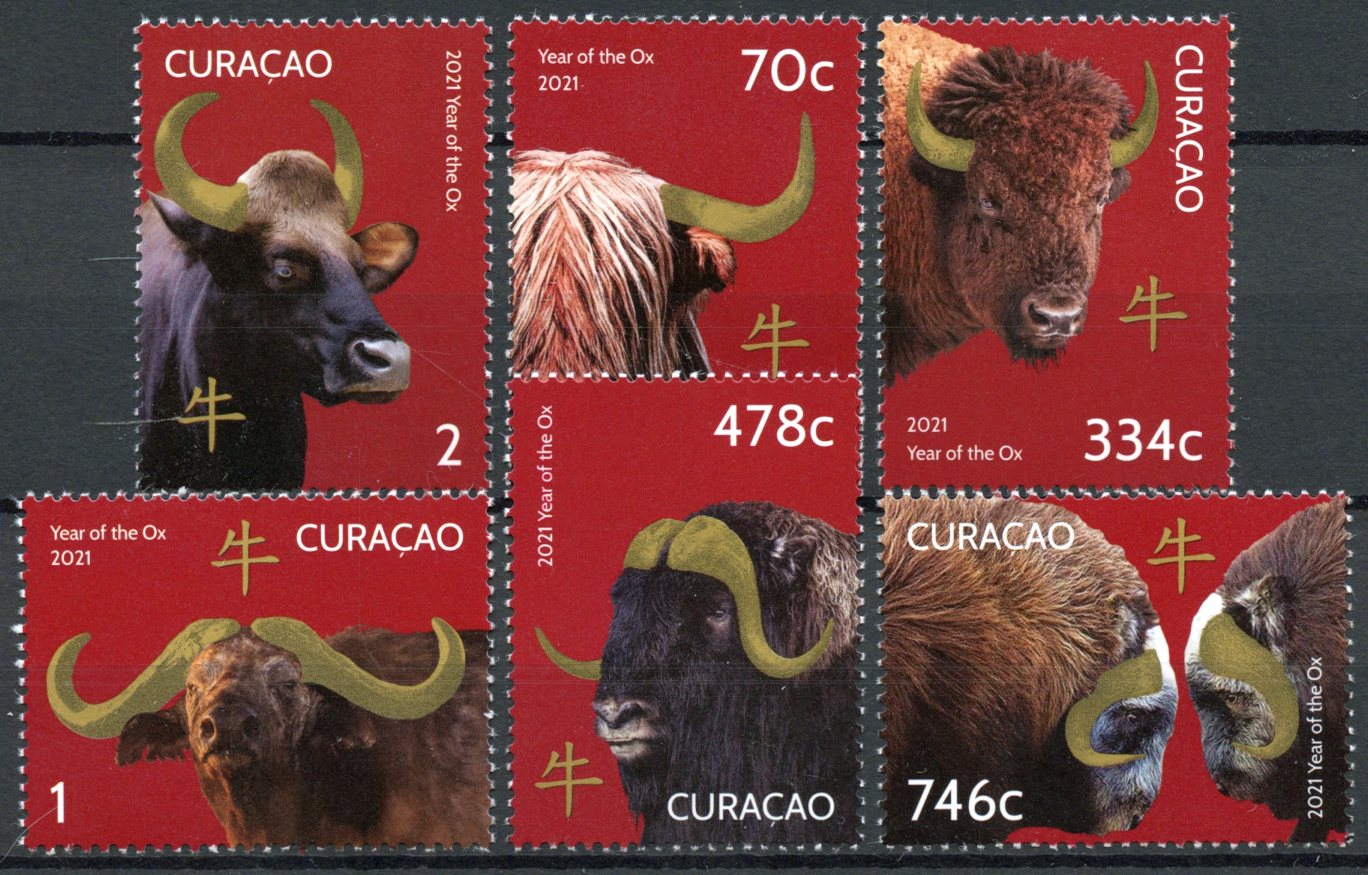 Curacao Year of Ox Stamps 2021 MNH Chinese Lunar New Year 6v Set