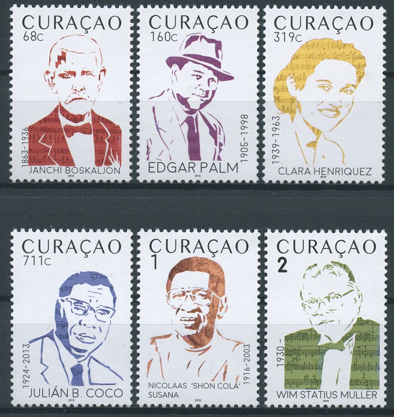 Curacao 2019 MNH Musicians Edgar Palm Julian B. Coco 6v Set People Music Stamps
