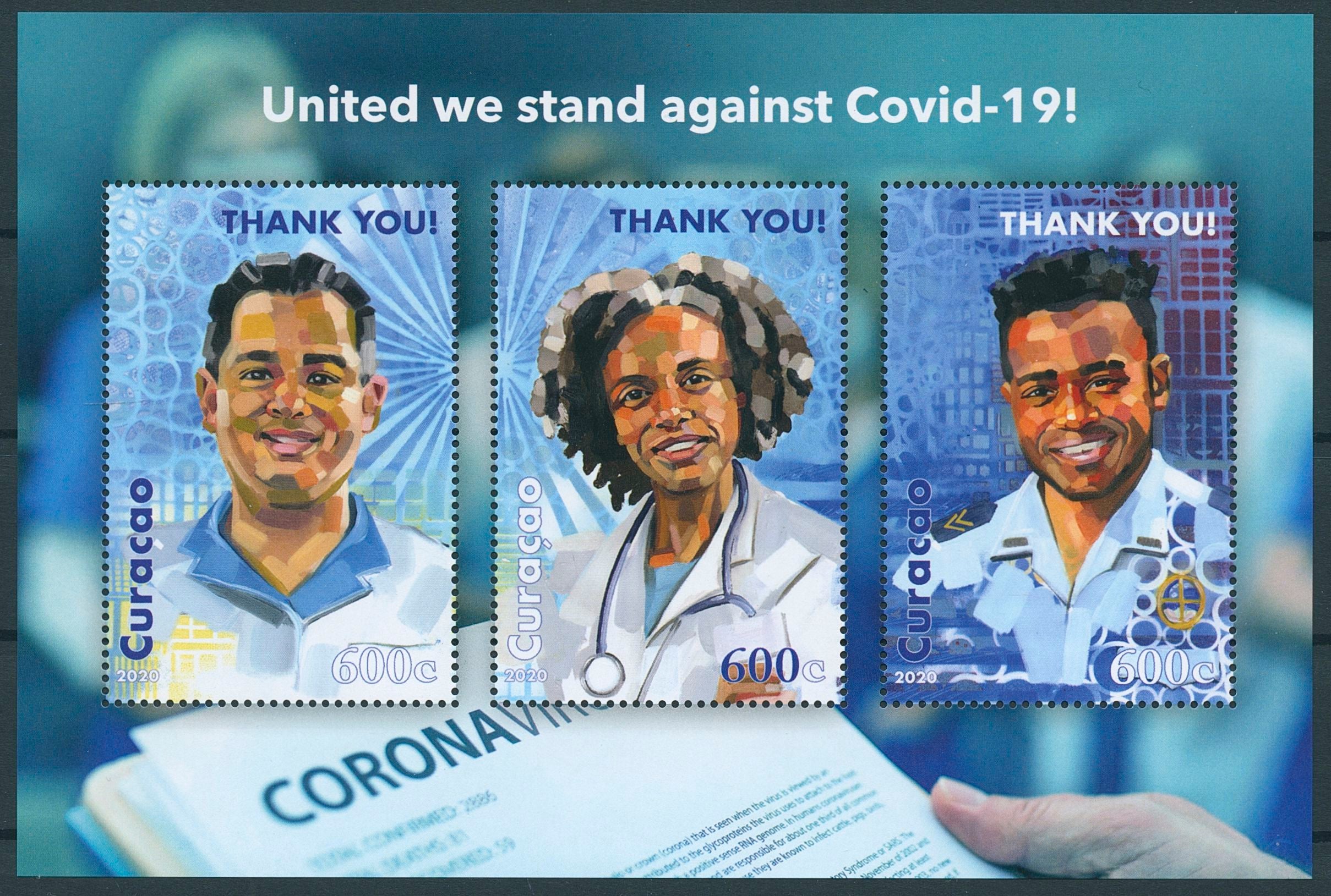 Curacao Medical Stamps 2020 MNH Corona United We Stand Against 3v M/S