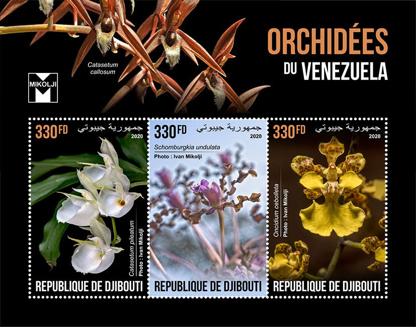 Djibouti Flowers Stamps 2020 MNH Orchids of Venezuela Flora Nature 3v M/S I