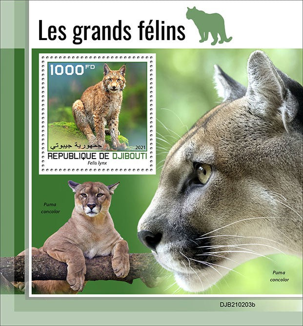 Djibouti 2021 MNH Wild Animals Stamps Big Cats Lynx Cougars 1v S/S