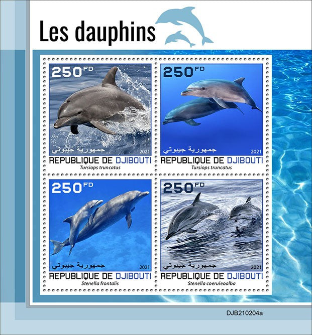 Djibouti 2021 MNH Marine Animals Stamps Dolphins Bottlenose Dolphin 4v M/S