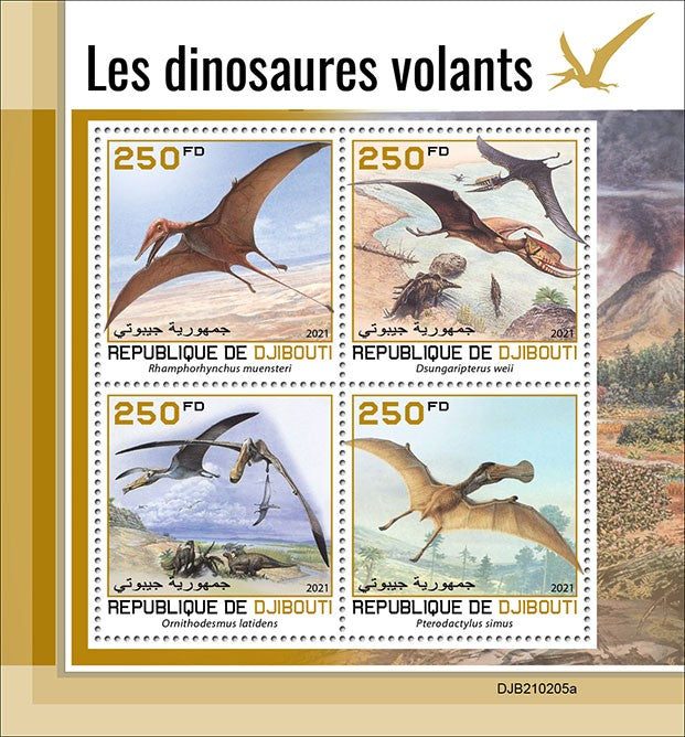 Djibouti 2021 MNH Flying Dinosaurs Stamps Pterodactyl Prehistoric Animals 4v M/S