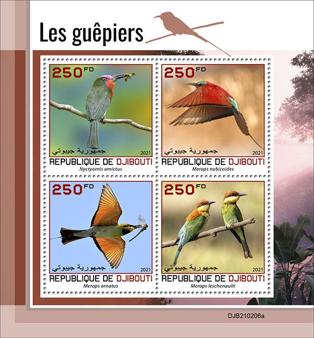 Djibouti 2021 MNH Birds on Stamps Bee-Eaters Bee-Eater Red-Bearded Bee-Eater 4v M/S
