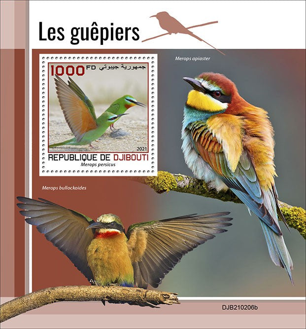 Djibouti 2021 MNH Birds on Stamps Bee-Eaters Bee-Eater Red-Bearded Bee-Eater 1v S/S