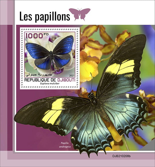 Djibouti 2021 MNH Butterflies Stamps Striped Blue Crow Swallowtail Butterfly 1v S/S
