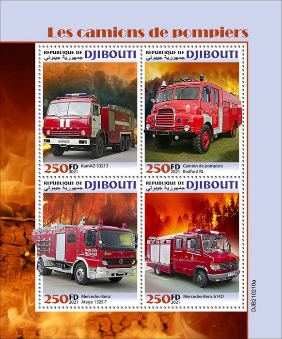 Djibouti 2021 MNH Fire Engines Stamps Bedford RL Mercedes-Benz Atego Special Transport 4v M/S