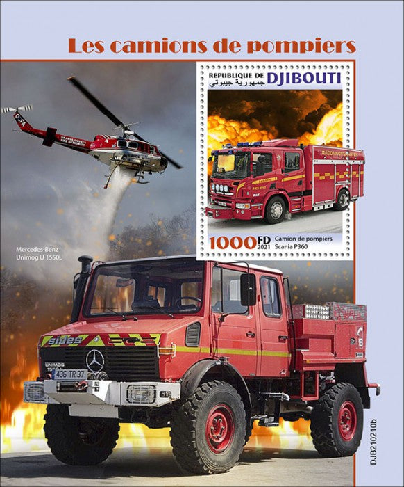 Djibouti 2021 MNH Fire Engines Stamps Scania P360 Trucks Special Transport 1v S/S