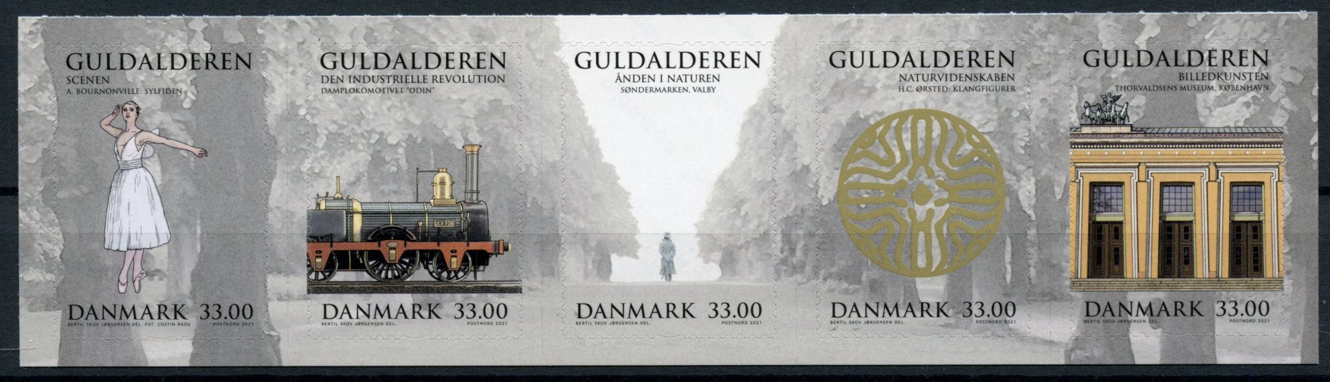 Denmark 2021 MNH Stamps Guldenalderen Danish Golden Age Art Architecture Trains 5v S/A Strip