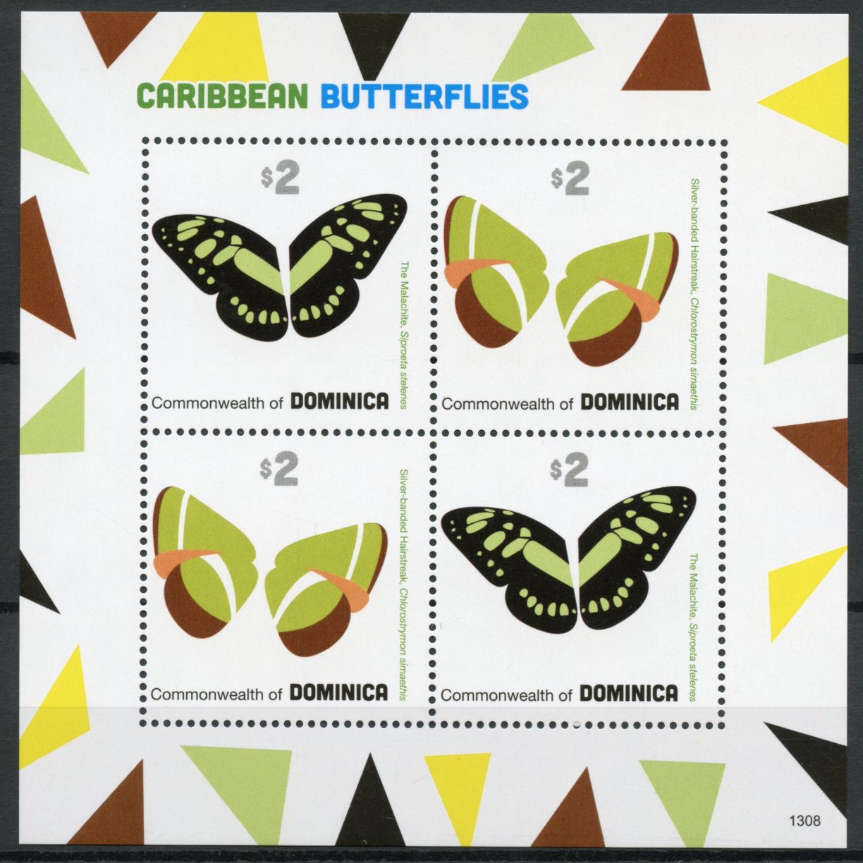 Dominica Commonwealth 2013 MNH Caribbean Butterflies II 4v M/S Insects Malachite