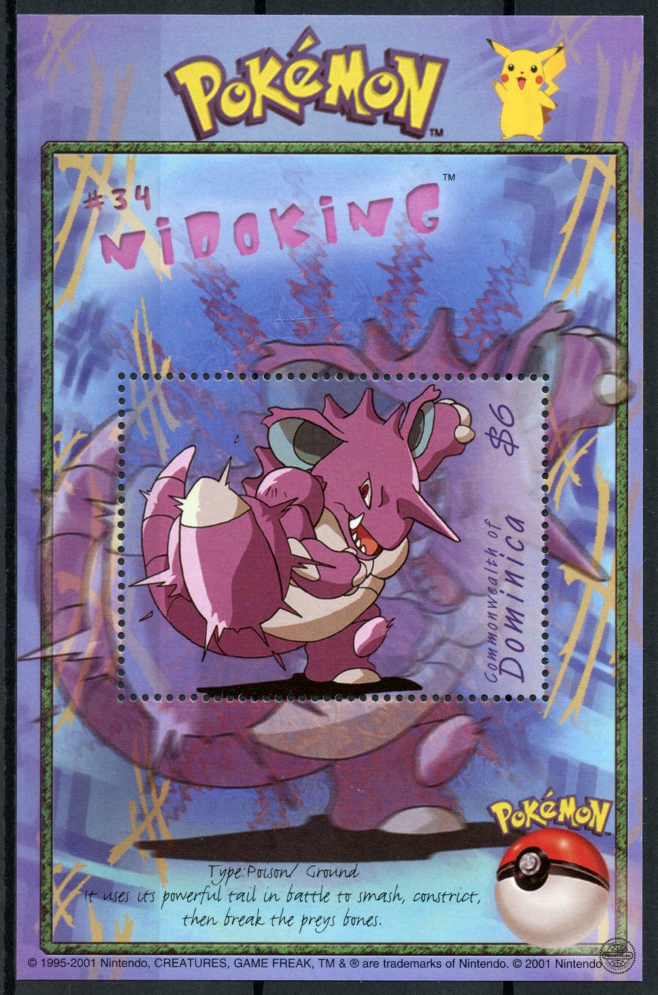 Dominica 2001 MNH Pokemon #34 Nidoking 1v S/S Stamps