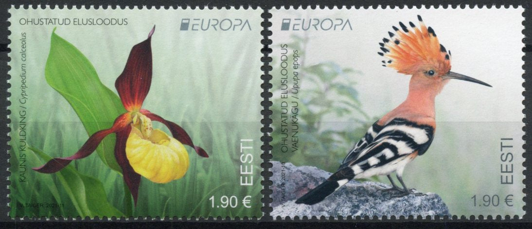Estonia Europa Stamps 2021 MNH Endangered Natl Wildlife Orchids Hoopoes Birds Flowers 2v Set